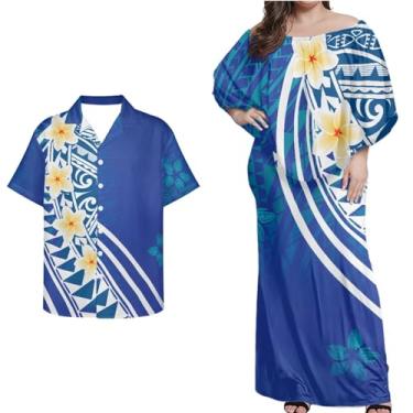 Imagem de Mornpassion Vestido polinésio feminino Puletasi Samoan manga morcego vestido havaiano camisa havaiana para casais plus size 2XS-7GG, Polinésio 11, M