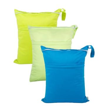 Imagem de babygoal Sacos secos e úmidos, pacote com 3 para fraldas de pano de bebê, bolsas de viagem laváveis, praia, piscina, bolsa de ginástica para roupas de banho e roupas molhadas com 2 bolsos 3LN10