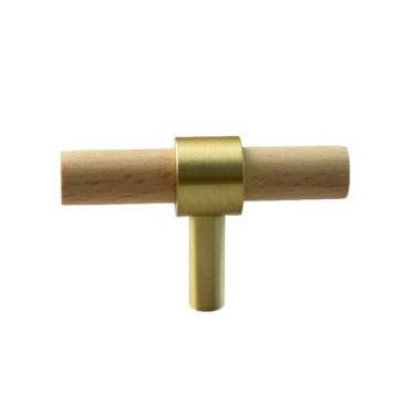 Imagem de Armário de armazenamento de cozinha puxa puxadores de móveis pretos de latão dourado armário armário gaveta maçanetas de madeira, 60mm faia