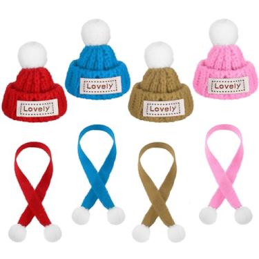 Imagem de Geyoga 8 Pcs Christmas Mini Knit Hat and Scarf Christmas Doll Knit Decoration Miniature Santa Hat Scarves Doll Clothing Accessories DIY Craft for Xmas Tree Dog Costume for Gift Decoration (Classic)