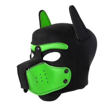 Imagem de QUYUWOWO Máscara de neoprene com capuz removível de focinheira de cachorro com orelhas (verde, tamanho único)