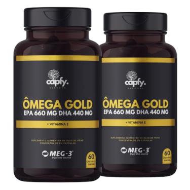 Imagem de Kit 2x Ômega 3 Gold 1.100mg Óleo de Peixe Concentrado EPA 660mg DHA 440mg Puro com Selo Meg-3 + Vitamina E 120 Cápsulas Original Capfy. Nutrition