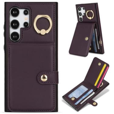 Imagem de Capa de couro tipo carteira com suporte para anel de dedo para Samsung Note 20 S24 Ultra S23 FE S22 Plus A55 A54 A53 A35 A25 A15, roxo escuro, para Galaxy Note 20