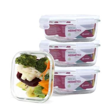 Imagem de KIT 4 Potes de Vidro Quadrado com Tampa Hermética 520ml - U4home, Bran