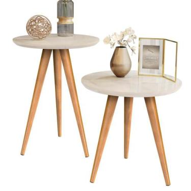 Imagem de Conjunto 2 Mesinha Apoio Lateral Redonda Pés Palito Classic-Off White 