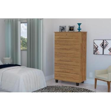 Imagem de Cômoda 6 Gavetas Com Fechadura em Aço e Puxadores em Madeira Cor Canel