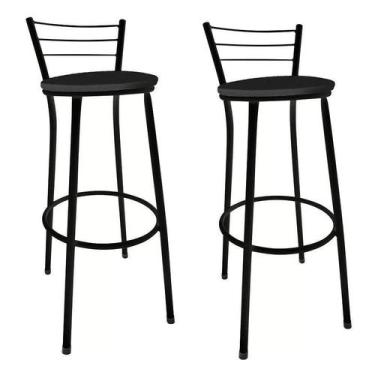 Imagem de Kit 2 Banquetas Preta Alta Para Balcão Gourmet Bar - Moveraço