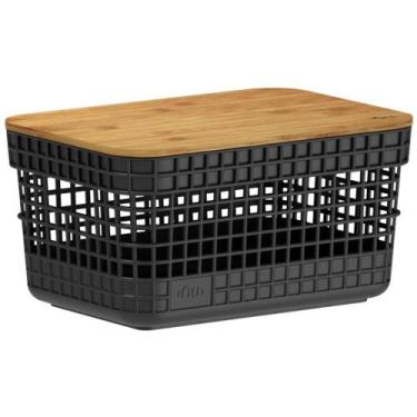 Imagem de Cesto Organizador Ou Grid Preto 2,5 Litros com Tampa Bambu