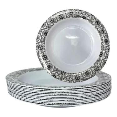 Imagem de Kit 12 Pratos Fundo 25cm Preto Melamina Refeição Buffet - Ecos