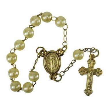 Imagem de 50 Mini Terços Dourado e Creme - SJO Artigos Religiosos