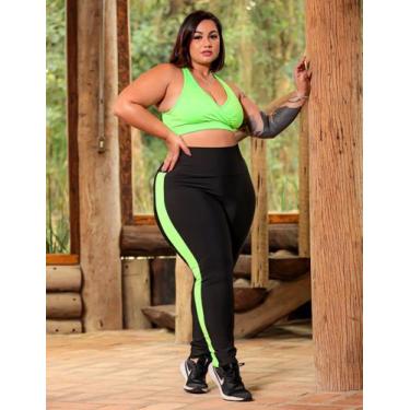 Imagem de Conjunto Plus Size com Calça e Cropped para Academia - Fitmoda, Preto,