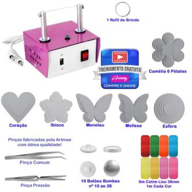 Imagem de Máquina Cortar Fita Fuxico + Molde+fita + Pinça - Kit Menina - Artmaq