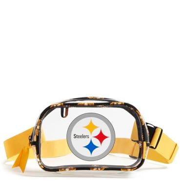Imagem de Vera Bradley Bolsa de cinto feminina transparente NFL pequena (várias equipes disponíveis), Pittsburghsteelersonpreto/bandana amarela, One Size