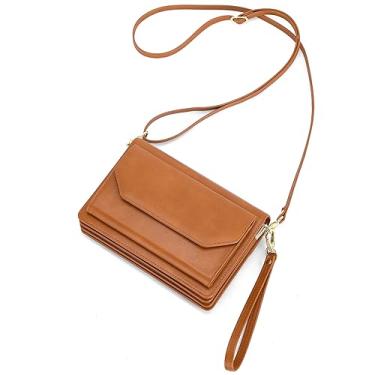 Imagem de nuoku Bolsa pequena clutch para mulheres, bolsa de pulso noturna, carteira fofa de couro PU transversal, Marrom