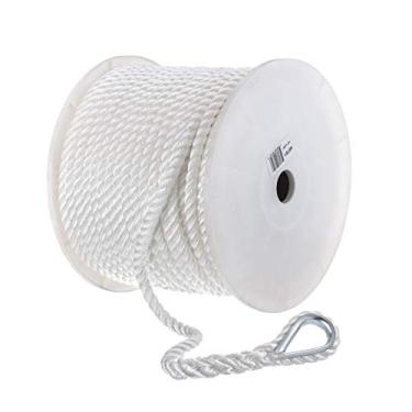 Imagem de Seachoice Corda de linha de ancoragem, 3 fios torcidos, branco, nylon, 1,27 cm x 50 m.