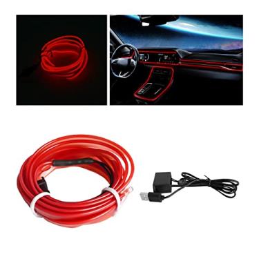 Imagem de EL Wire Faixa de luzes de LED para carro, 3 m USB, auto neon com borda de costura, kits de iluminação ambiente de carro eletroluminescente com proteção de fusível, acessórios de decoração de carro (vermelho/3 m)