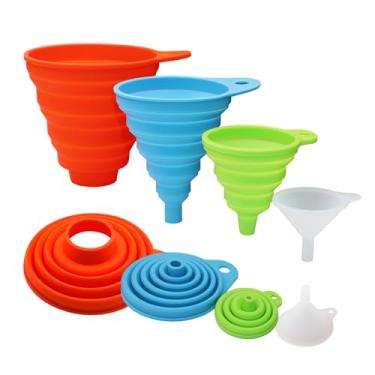 Imagem de KongNai Funil dobrável de silicone para frascos, funil de pote de conserva grande dobrável para boca larga e frascos regulares, funil de temperos de grau alimentício para transferência de conserva de grãos sólidos líquidos (4 tamanhos)