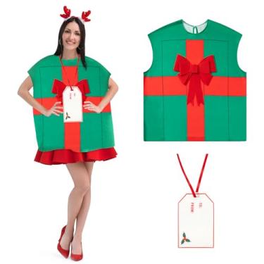 Imagem de Nwnip 2 Piece Women's Christmas Costume Gift Cosplay Costume Costume with Gift Card Accessory Christmas Party Costume Ladies Christmas Costume(Green)