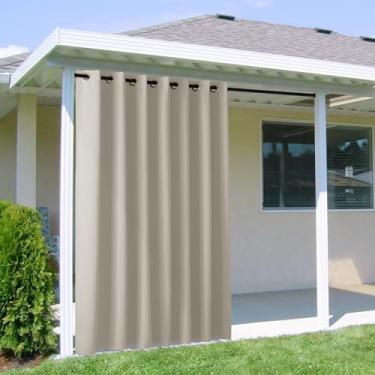 Imagem de NICETOWN Cortina externa para pátio, impermeável, extralarga, 254 cm, persianas verticais com isolamento térmico, ilhó inoxidável para varanda/gazebo/pérgola, natural, 1 peça, 213 cm C