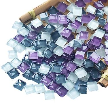 Imagem de Mosaico Tiles 225 peças/200 g pacote de suprimentos de mosaico de vidro de cristal para decoração de casa, artesanato faça você mesmo, pratos, molduras, vasos de flores – azulejos quadrados de 1 x 1 cm (roxo, cinza, branco)