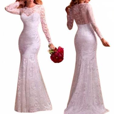 Imagem de Vestido Noiva Renda Maga Longa Moderno E Simples - AUGUI Noiva, Branco