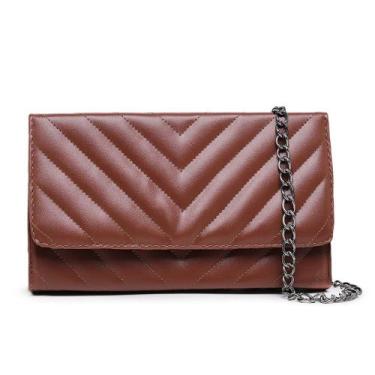 Imagem de Bolsa Feminina Clutch Matelasse Marrom Alça De Corrente Grafite - CM S