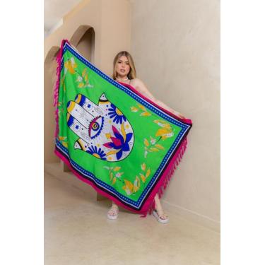 Imagem de Canga Poliéster Mão de Fatima Flor de Lotus C24 - Deeyaa Indiana, U, V