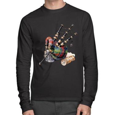 Imagem de Camiseta Algodão Gaita de Foles Manga Longa - Foca na Moda, Preto, P