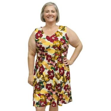 Imagem de Vestido Feminino Plus Size Estampado Gola V Regata Frente Forrada - Co