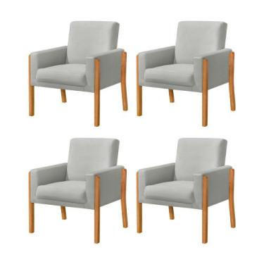 Imagem de Kit 4 Poltronas Sala de Espera Pés em Madeira Santorini Veludo Cinza C