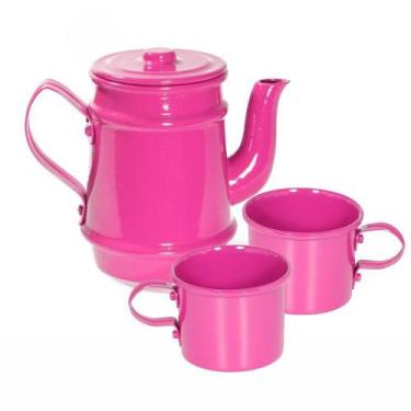 Imagem de Kit Bule 400ml + 2 Xícaras 100ml Pintados Em Alumínio Pink - Alumínios