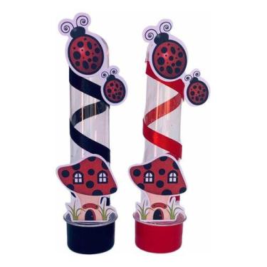 Imagem de Kit 10 Tubetes Com Fita Cetim Joaninha Jardim - Shape Festas