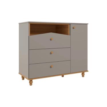 Imagem de Cômoda Bebê Casinha 3 Gavetas e 1 Porta Fendi/Nature - Permóbili Baby