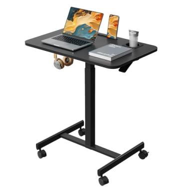 Imagem de Liftsync Mesa móvel de pé, carrinho de laptop com altura ajustável com suporte de copo, mesa portátil de 71 cm com 4 rodas traváveis, estação de trabalho preta para computador com gancho e