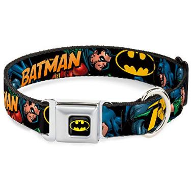 Imagem de Buckle-Down Coleira para cães com fivela de cinto de segurança – Batman e Robin em ação com texto preto – 2,54 cm de largura – serve para pescoço de 28 a 43 cm – Médio