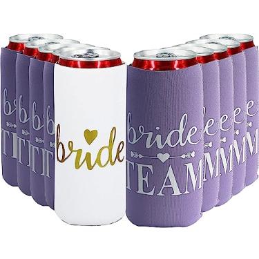 Imagem de LADY&HOME Refrigeradores de Latas Finas para Despedida de Solteira para Madrinhas, Conjunto de 10 Refrigeradores de Latas para Noivas e Equipe de Noivas para Lembrancinhas e Decora (Magro)