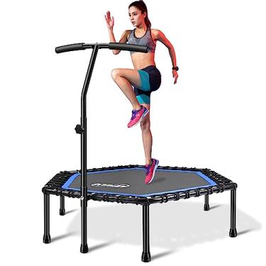 Imagem de Newan Mini Trampolim Silencioso 101,6 cm - 121,92 cm Trampolim Trampolim Elástico Rebounder Jumping Cardio Treinador para Adultos - Max Limit 330 lbs, Hexagon 48 inch blue, 48 inch