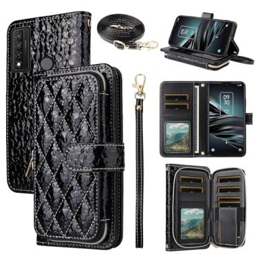 Imagem de Furiet Argyle Capa carteira para TCL 20XE 5087Z com tiracolo/alça de pulso luxuosa de couro PU com suporte de zíper à prova de choque porta-cartões capa para celular TLC 20 XE TCL20XECase EX mulheres