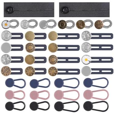 Imagem de TaShow 36 Peças Extensores De Botão Sem Costura Para Jeans, Extensor De Botão De Calça Ajustável, Extensores De Cós Invisível Com Cintos De Tecido E Botões De Liga De Zinco, Extensor De Calça Confor