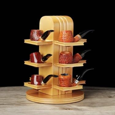 Imagem de Suporte de madeira para cachimbo de tabaco, tubo de faia rac universal, armazenamento de cachimbo rotativo, suporte de exibição para 12 cachimbos smoing