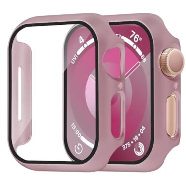 Imagem de Capa Smiling com película de vidro temperado compatível com Apple Watch SE 2 (2024)/SE/séries 6/5/4 de 40 mm, cobertura protetora total de policarbonato rígido, 2 unidades, 1 ouro rosê, 1 transparente