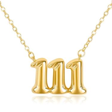 Imagem de Colar com número de ângulo de bolha 111 222 333 444 555 666 777 888 999 para mulheres, pingente de número da sorte banhado a ouro 18K, numerologia, joias, amizade, presente de aniversário, dia dos