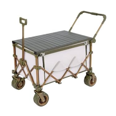 Imagem de carroça Carrinho de vagão oxford com rodas dobrável liga de alumínio utilitário vagão de mercearia acampamento carrinho de jardim para transportar cargas pesadas dobrável