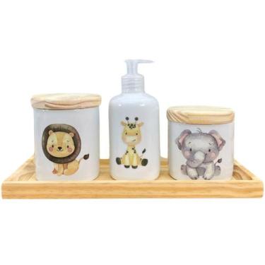 Imagem de Kit higiene bebê Safari 4 pçs - Bandeja Retangular Pinus - Antilope De