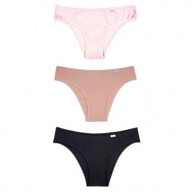 Imagem de Calcinha Feminina Kit 3 Peças Biquini Cotton Sortidas - Delrio, Rosa c