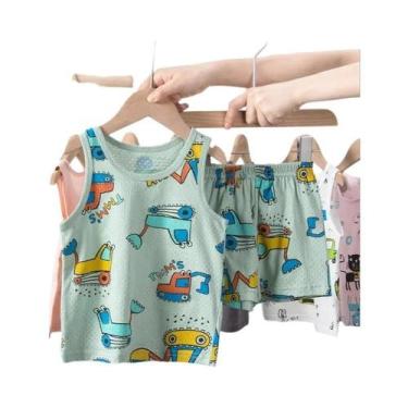 Imagem de Conjunto de Pijamas de Dinossauro para Meninos e Meninas - Colete de V