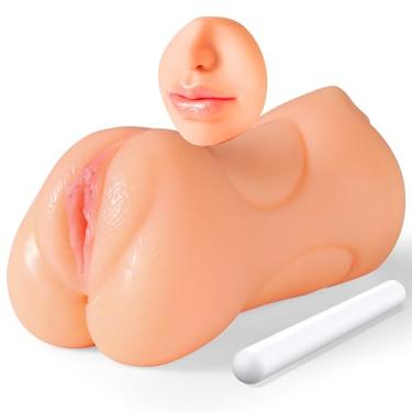 Imagem de Bonecas sexuais masturbadoras masculinas de buceta de bolso 3 em 1, bonecas sexuais de brinquedo de Stroker de bolso masculinas, boca texturizada realista, vagina e ânus apertado, garganta profunda, brinquedos sexuais adultos orais para homens, masturbação (Carne)