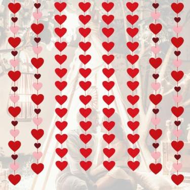 Imagem de UPINLOOK Decorações De Guirlanda Pendurada Em Coração De Feltro Para O Dia Dos Namorados, 8 Pacotes De Guirlandas De Corda Penduradas Em Coração Rosa E Vermelho Para Aniversário De Casamento, Suprim
