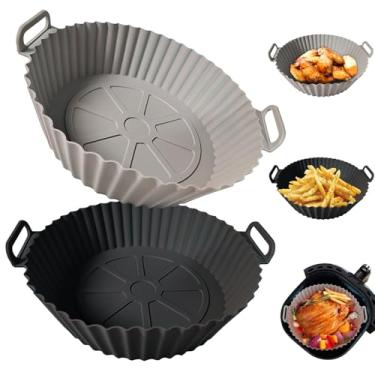 Imagem de Pacote com 2 forros de silicone para fritadeira a ar kookkit, forros de silicone reutilizáveis para 4-6 QT, acessórios de forno de micro-ondas para fritadeira a ar, melhor do que forro de papel