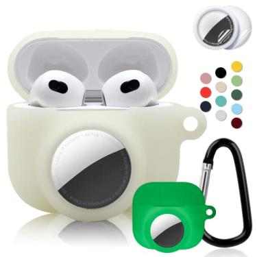 Imagem de Conjunto de capa protetora 2 em 1 compatível com Apple AirPods 3 (2021) AirTag, suporte para rastreador GPS com 2 peças de protetor de tela de TPU e chaveiro, capa de silicone macio antiperda